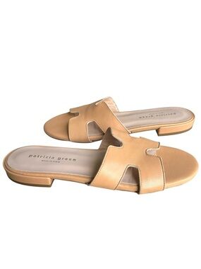🆕 Patricia Green Hallie Flat Sandals Beige Leather